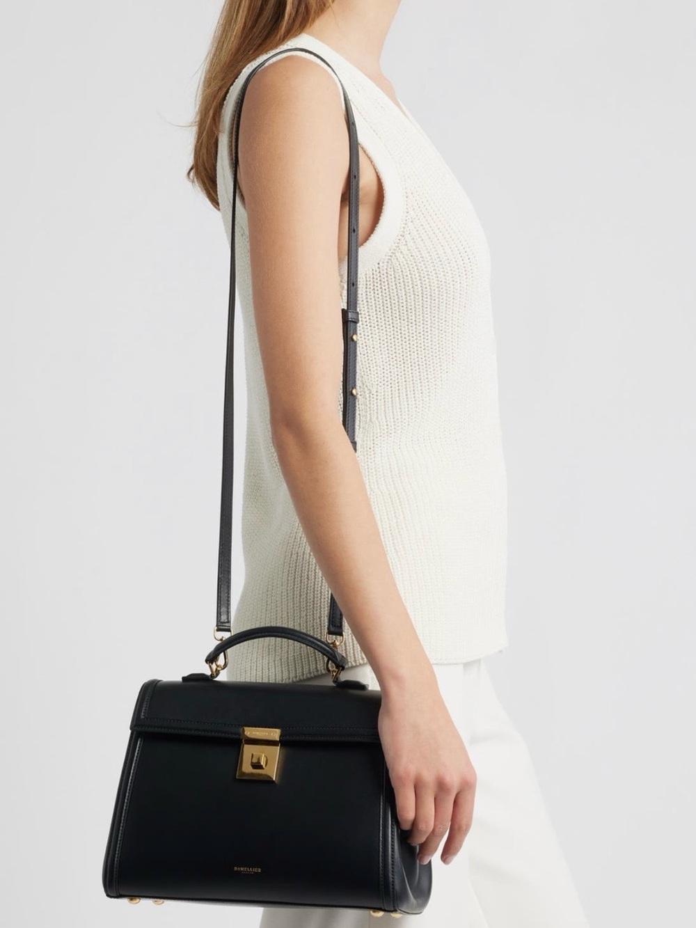 DeMellier Paris MIDI Black Satchel with Gold Hardware - Picture 2 of 14